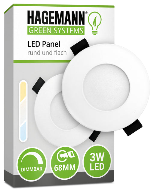 Dimmbares LED Panel 3W LED für Bohrlöcher mit 68 mm Durchmesser. In Warm-, Neutral- bzw. Tageslicht- und Kaltweiß erhältlich.