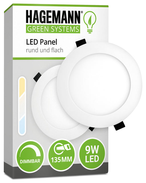 Dimmbares LED Panel 9W LED für Bohrlöcher mit 135 mm Durchmesser. In Warm-, Neutral- bzw. Tageslicht- und Kaltweiß erhältlich.